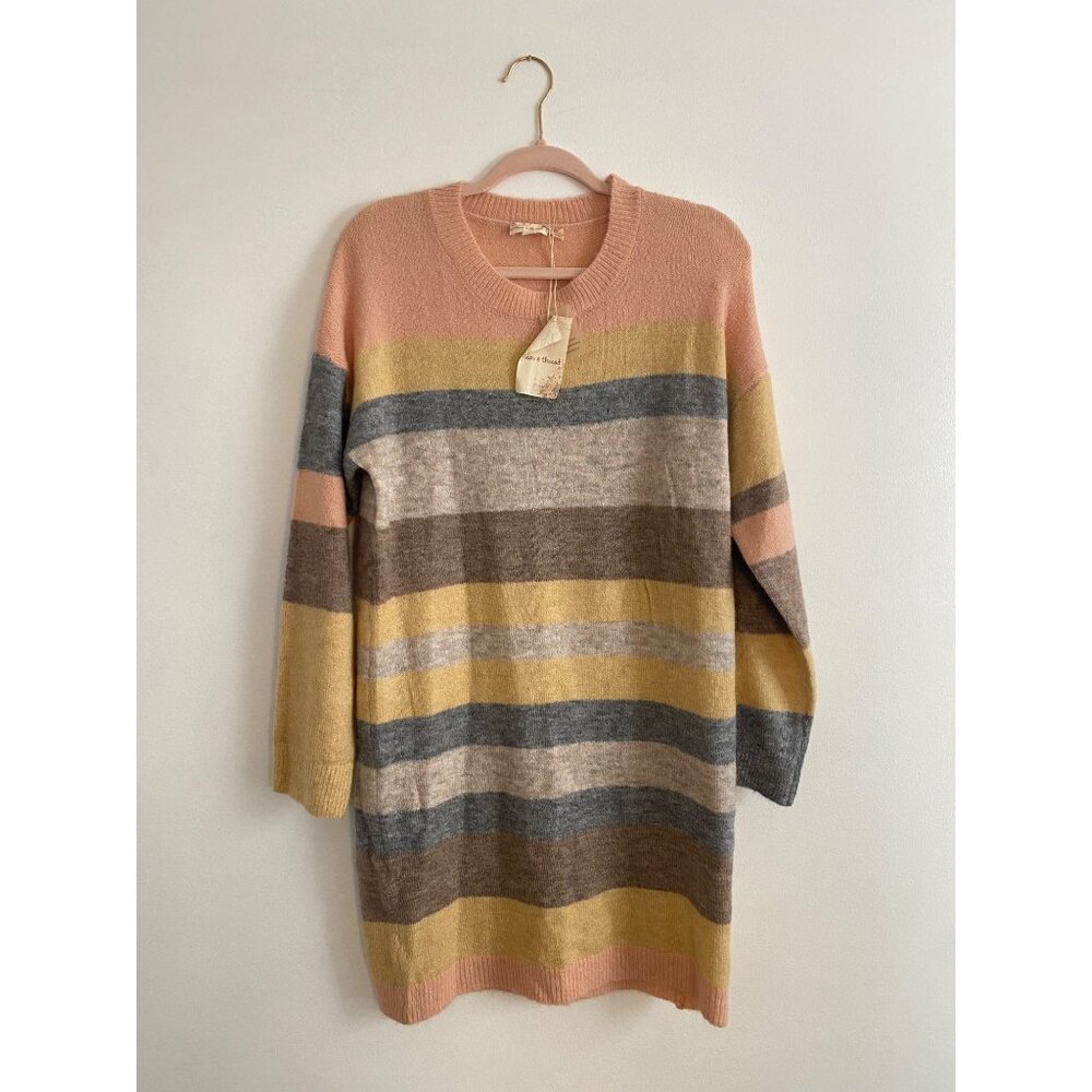 NWT Hem & Thread Striped Long Sleeve Multi-Color Striped Sweater Dress Size M